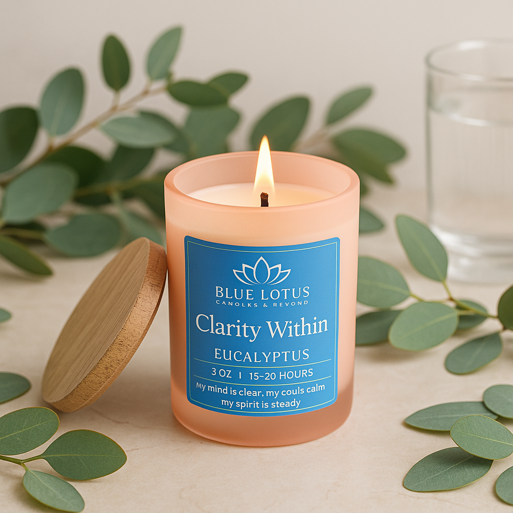 Clarity Within Eucalyptus Candle – 3 oz Coconut-Soy Wax with Wood, Hemp or Cotton Wick
