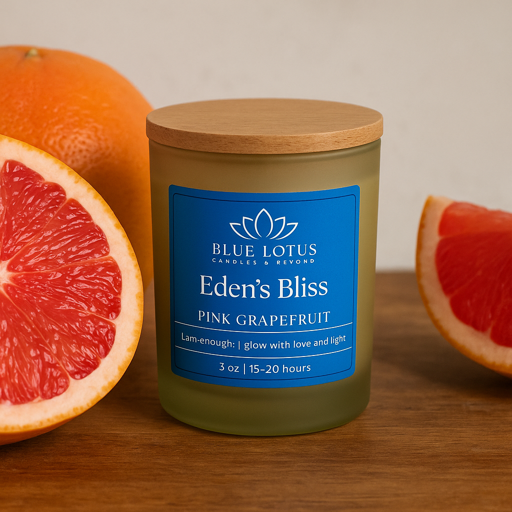 Eden’s Bliss Pink Grapefruit Candle – 3 oz Coconut-Soy Wax with Wood, Hemp or Cotton Wicks | Uplifting Citrus Scent