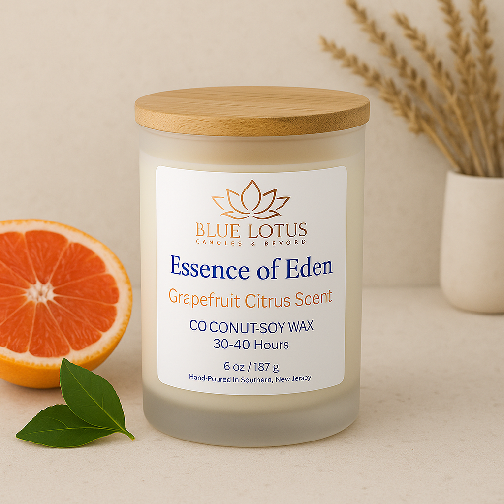 Essence of Eden Candle – Grapefruit Scent – 6 oz Coconut Soy Wax Candle – Uplifting Citrus Aromatherapy – Handmade Natural Candle
