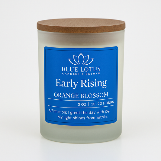 Early Rising Orange Blossom Candle – 3 oz Coconut-Soy Wax with Natural Wood, Cotton or Hemp Wicks