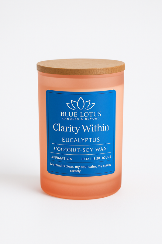 Clarity Within Eucalyptus Candle – 3 oz Coconut-Soy Wax with Wood, Hemp or Cotton Wick