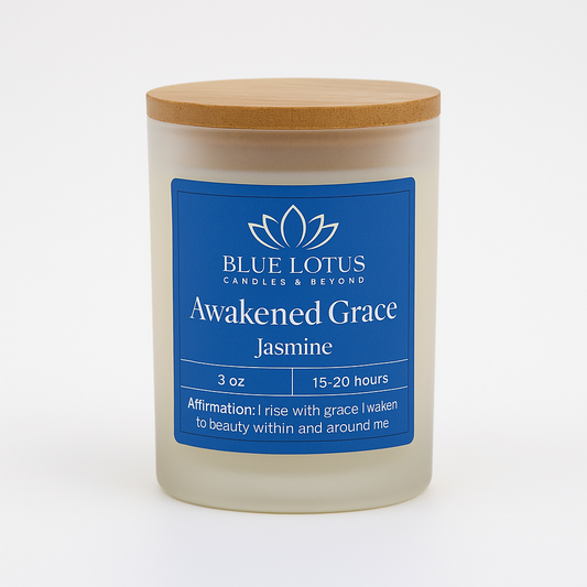 Awakened Grace Jasmine Candle – 3 oz Coconut-Soy Wax with Wood, Cotton or Hemp Wicks