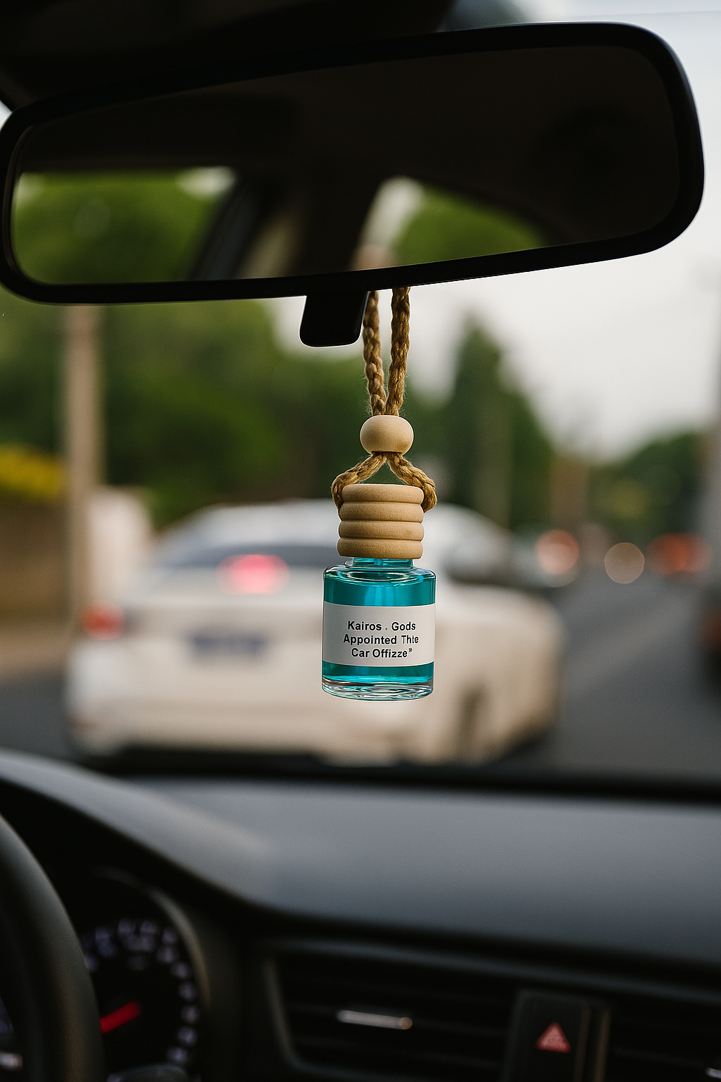 Kairos Scented Car Diffuser – Elegant Wood Top | Hanging & Vent Clip