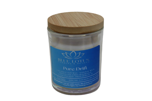 Pure Drift Candle – 6oz Coconut Soy Wax with Calming Fresh Scent – Wood, Cotton, or Hemp Wick