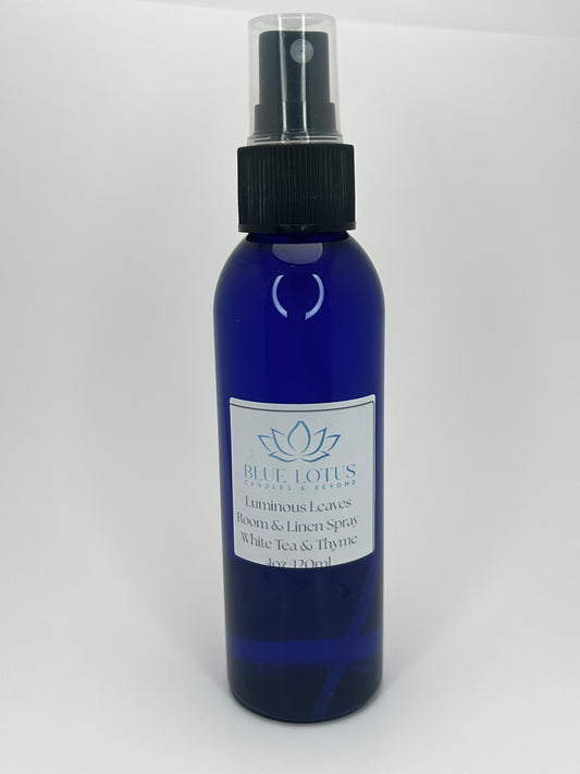 Luminous Leaves Room & Linen Spray – White Tea & Thyme Scent – 4oz Fresh Mist in Plastic Bottle – Clean Herbal Aromatherapy Spray