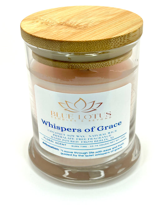 Whispers of Grace Candle – 12oz Coconut Soy Wax with Soft Floral Scent – Wood, Cotton, or Hemp Wick